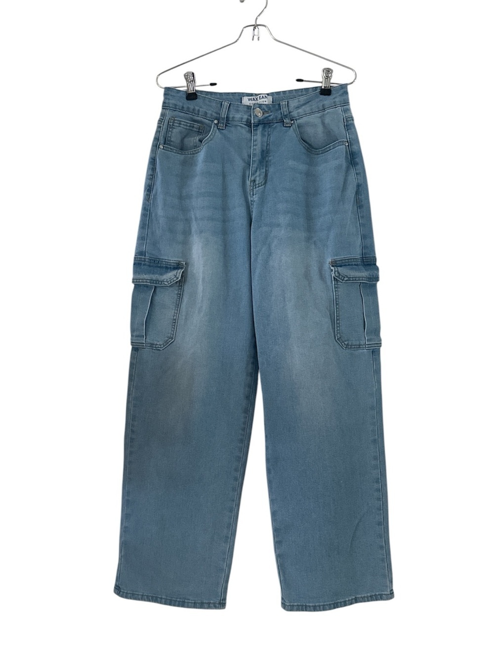 Wax Jean Wide Leg Cargo Jeans in Faded Blue sz 5/27